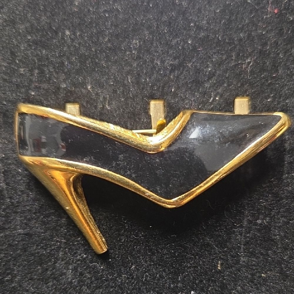 Gold and Black High Heel Brooch
